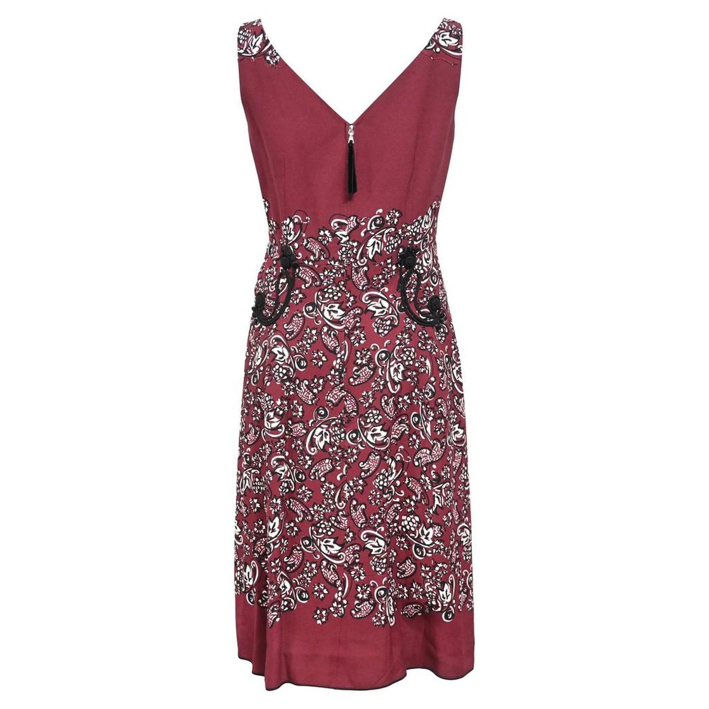 V-neck Printed Midi Dress in Red Rayon