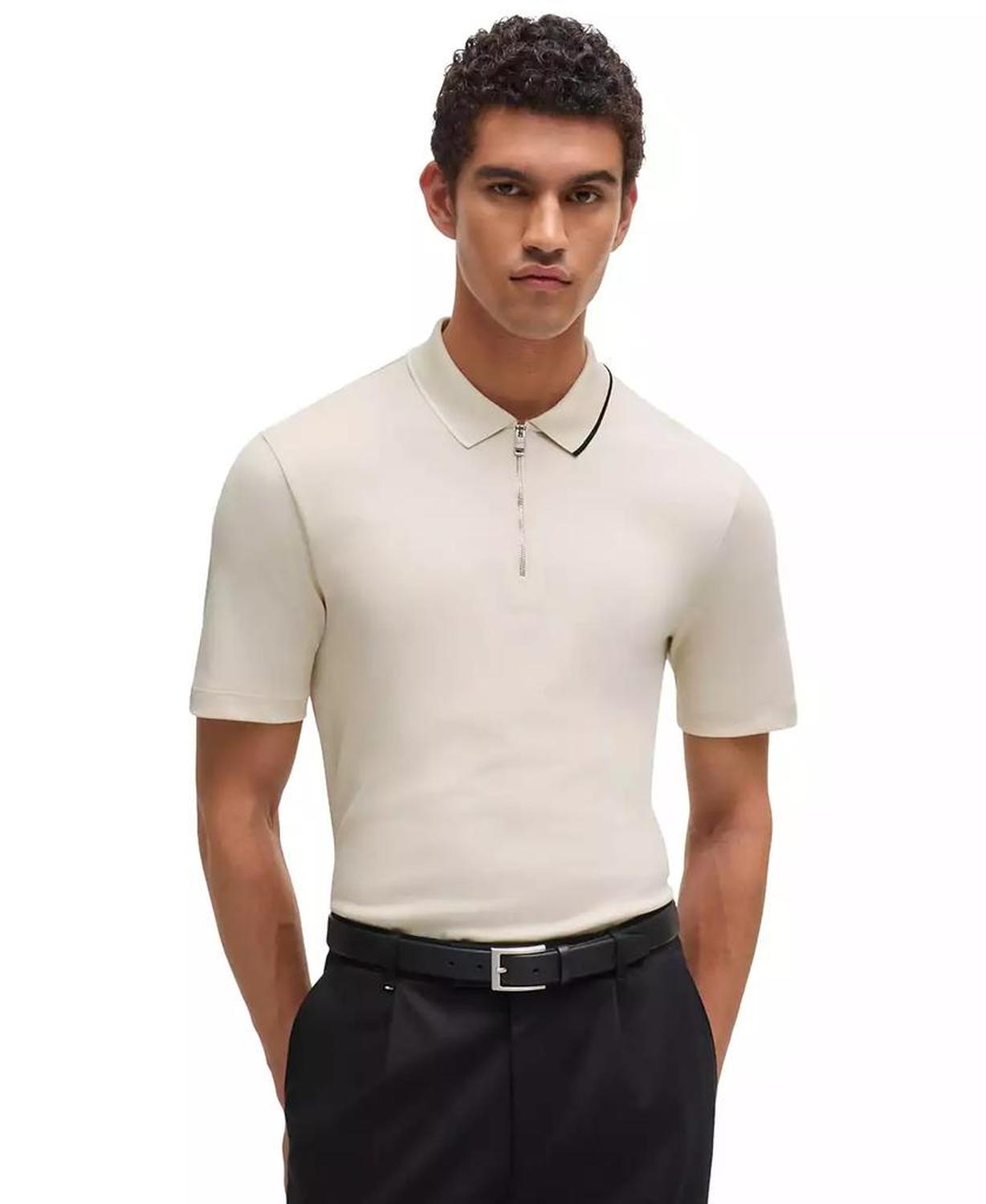 Men's Zip-Neck Interlock Polo Shirt