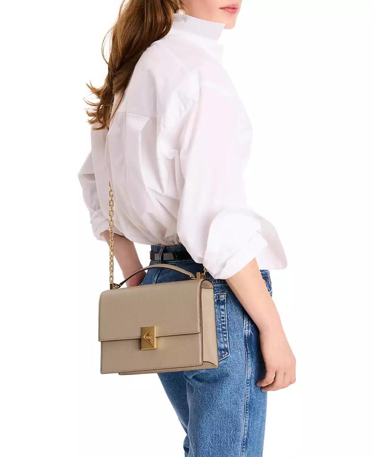 Deco Pebbled Leather Chain Shoulder Bag