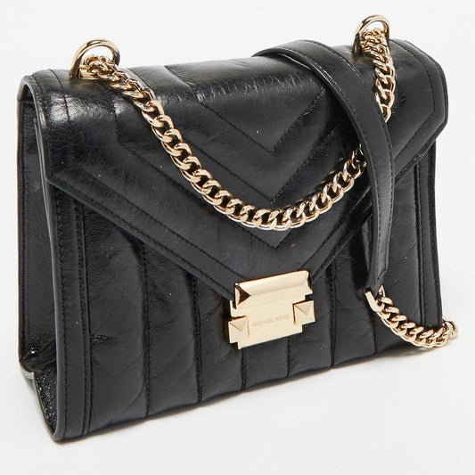 Black Quilted Glossy Leather Large Whitney Shoulder Bag