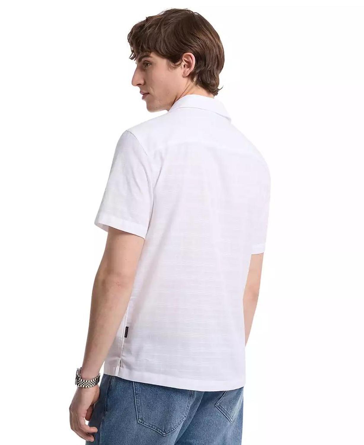 Men's Relaxed Fit Voile Dobby Short Sleeve Check Button-Front Camp Shirt