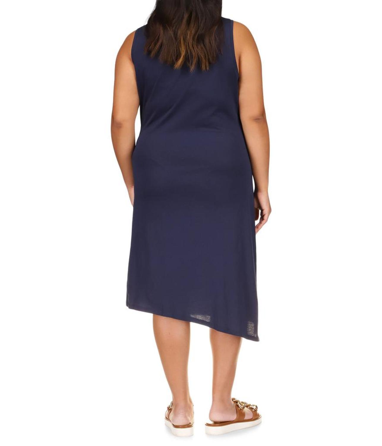 Plus Size Solid Crew Neck Drape Dress