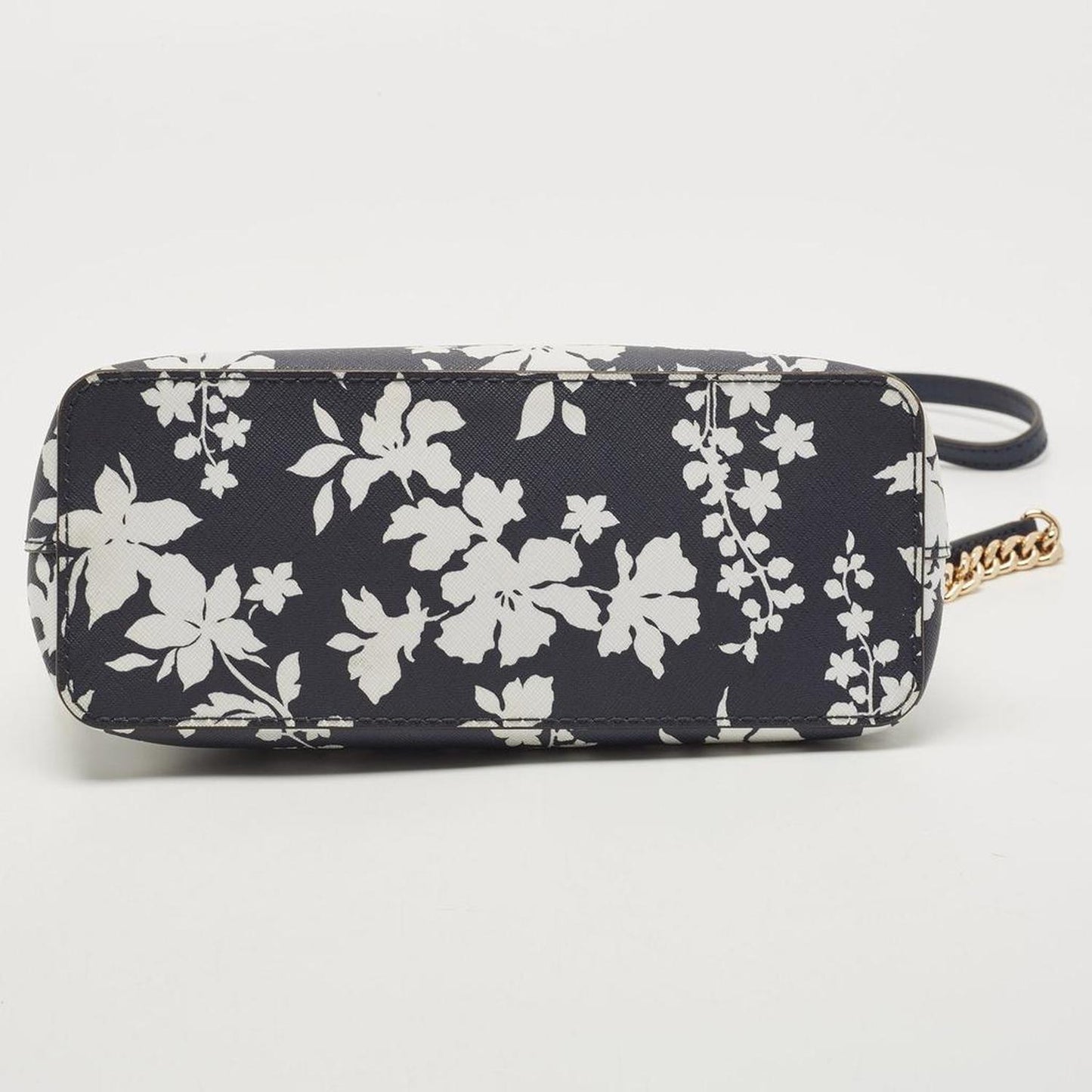 Michael Kors Navy Leather Floral Dome Crossbody Bag