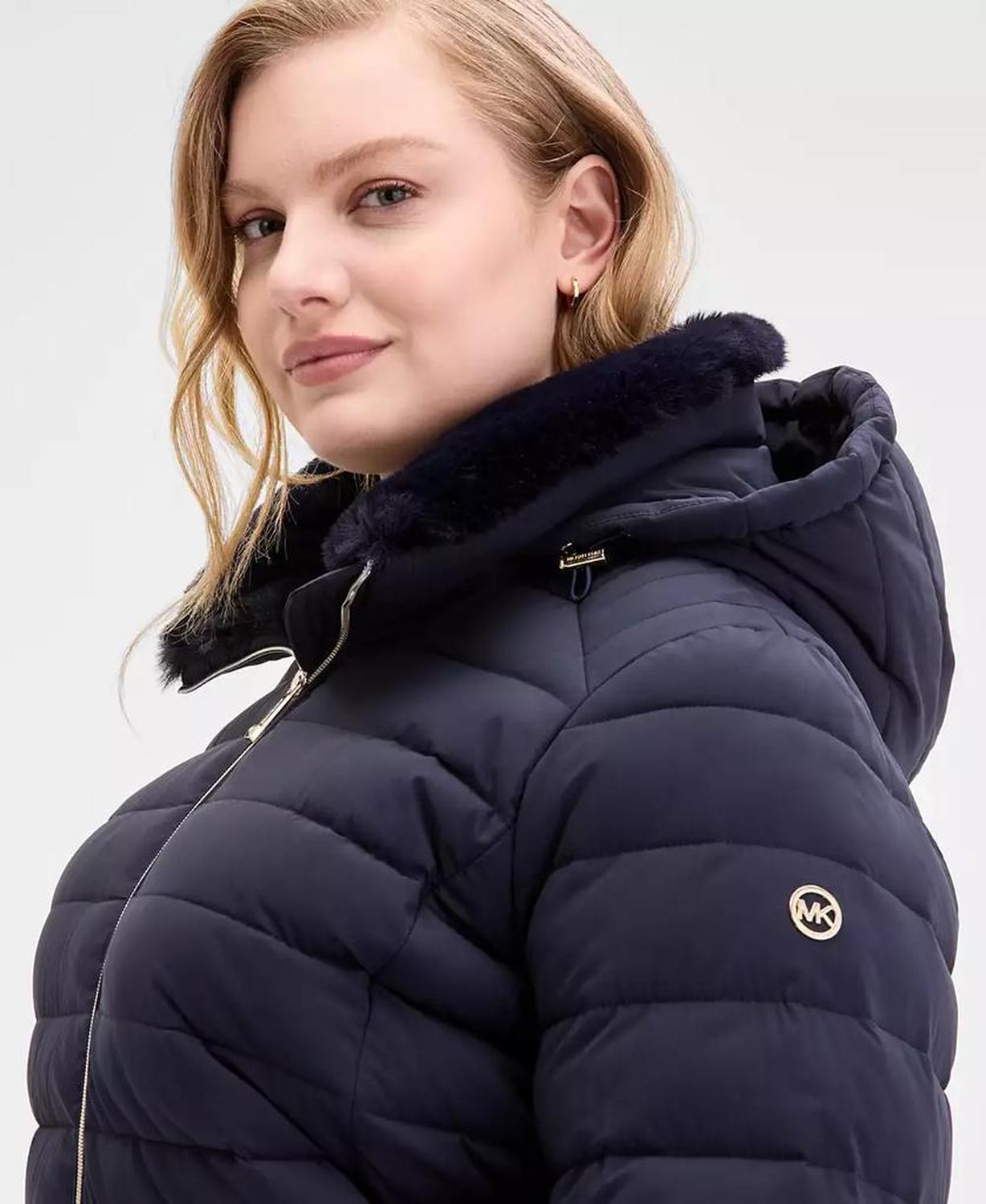 Plus Size Faux-Fur-Trim Hooded Puffer Coat