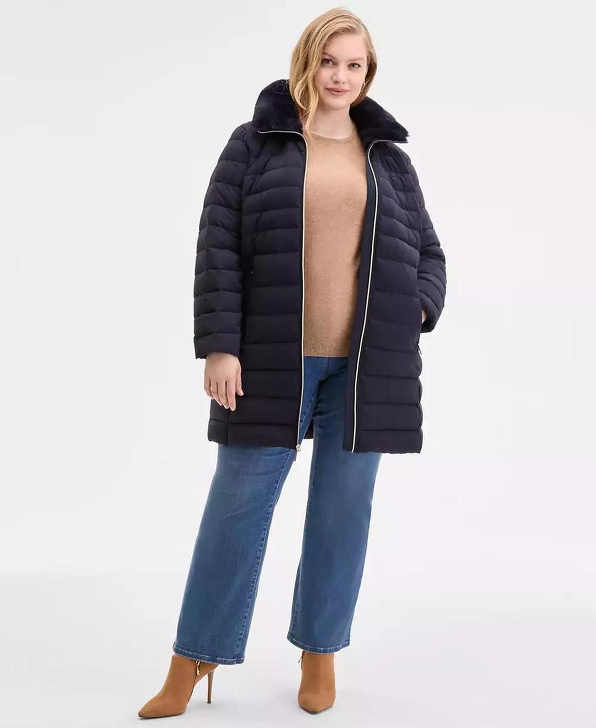 Plus Size Faux-Fur-Trim Hooded Puffer Coat