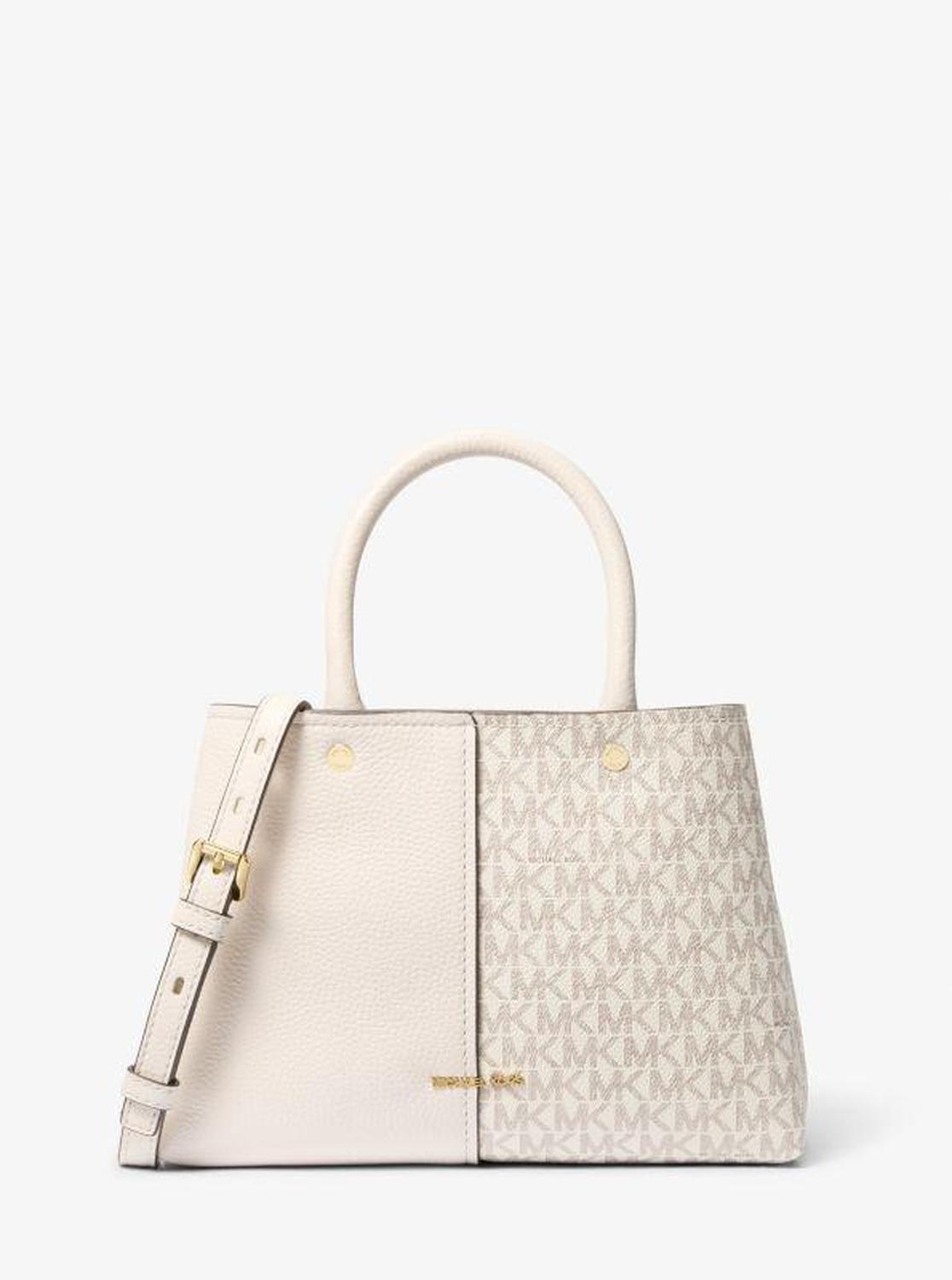 Flora Medium Signature Logo and Leather Satchel