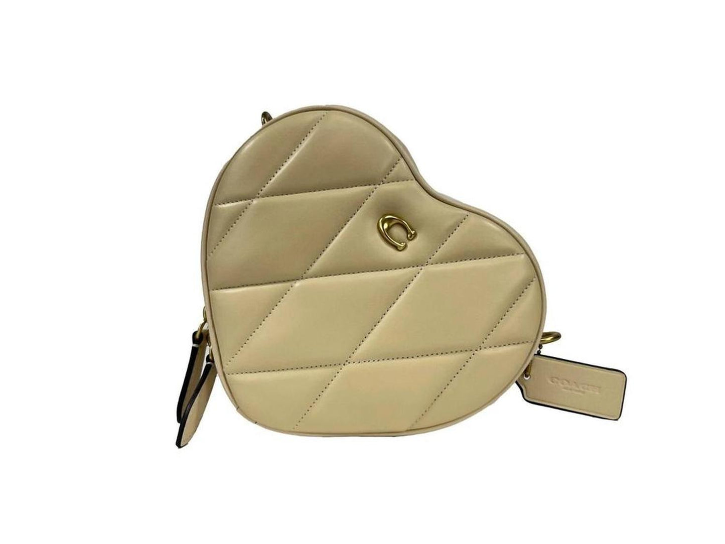 Women's Heart Small Quilted Leather Crossbody Bag Purse In Beige