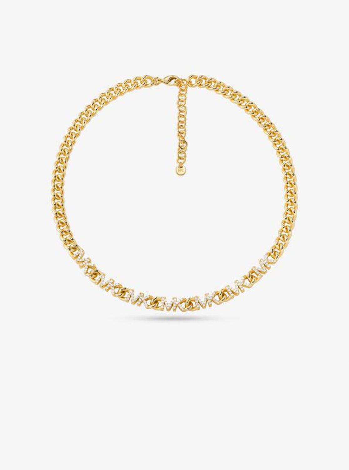 Precious Metal-Plated Brass Pavé Logo Chain Necklace