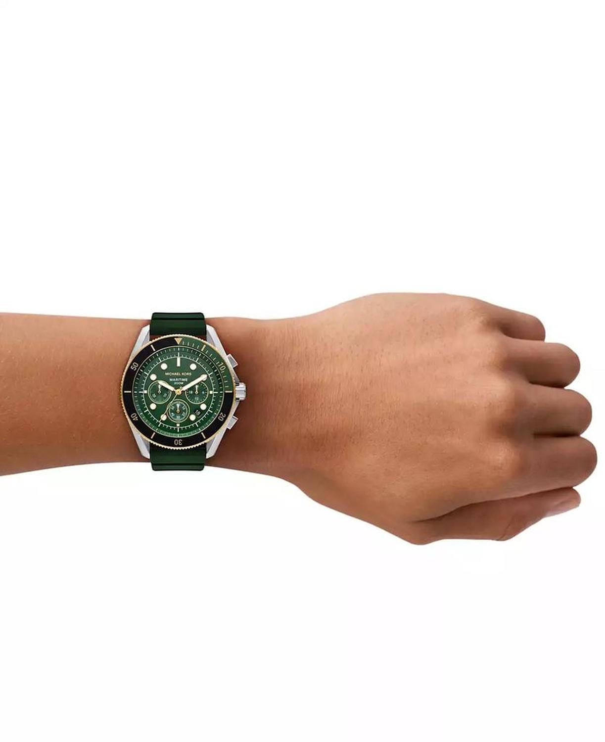 Men's Maritime Chronograph Green Silicone Watch, 45mm