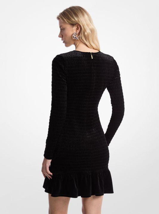 Smocked Stretch Velvet Dress