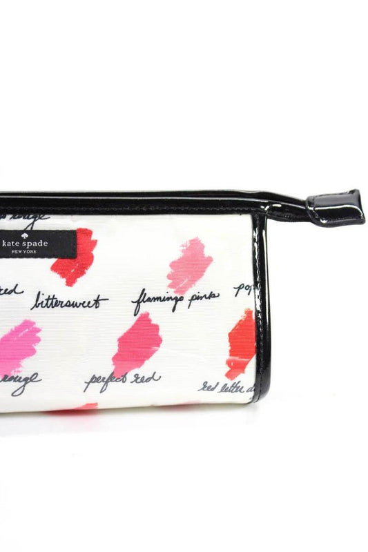 Kate Spade New York Womens Clear Fabric Zippered Pouch Wallet White Pink Black