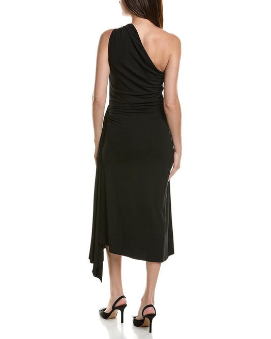 Ruched One-Shoulder Midi Dress
