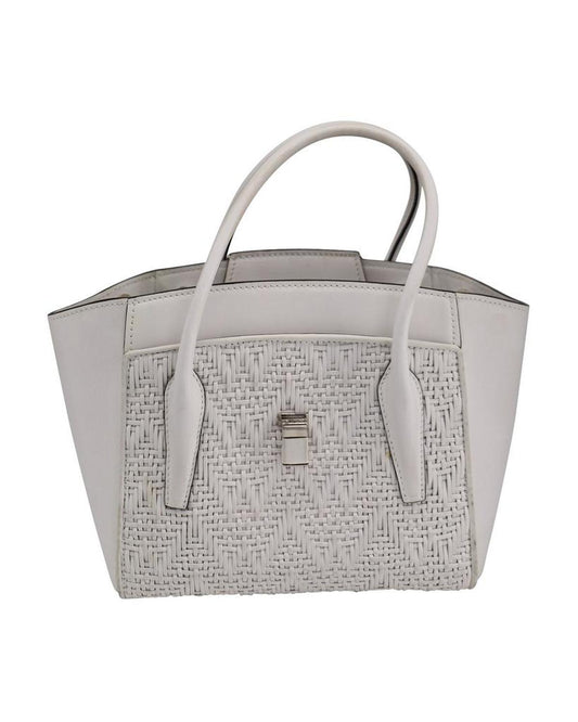 Bancroft Medium Woven Satchel in White Calf Leather