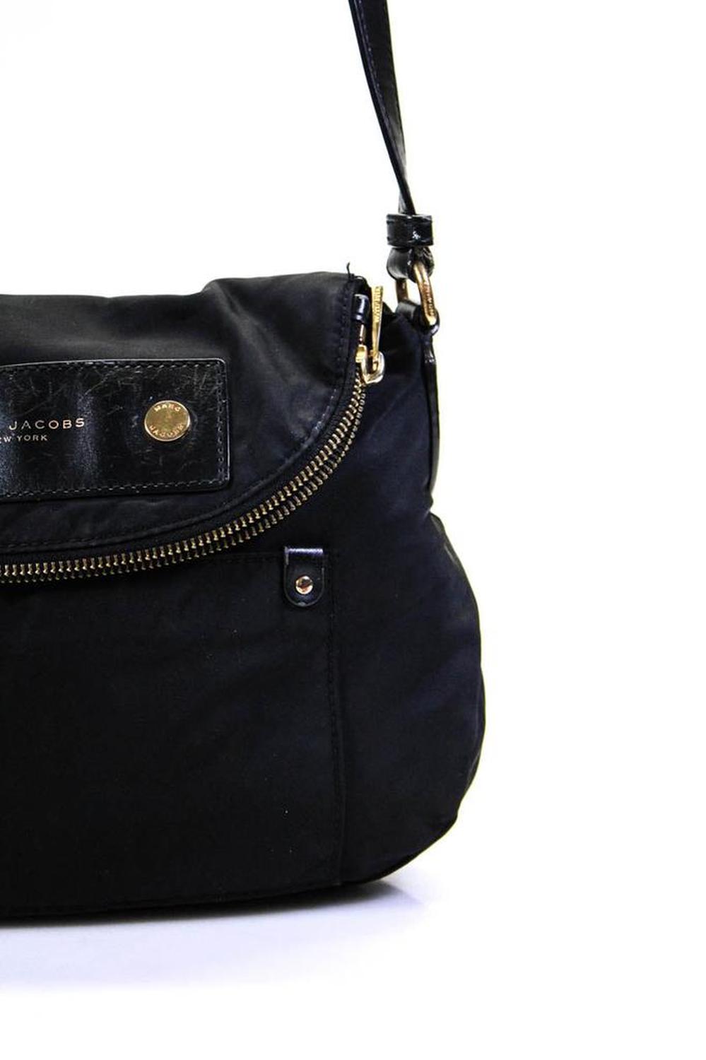 Marc Jacobs Womens Leather Trim Nylon Flap Crossbody Handbag Black