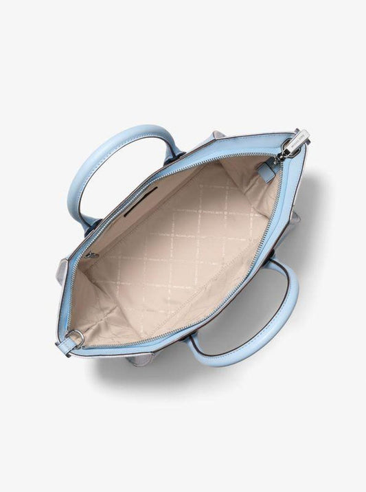 Avril Large Leather and Logo Jacquard Satchel