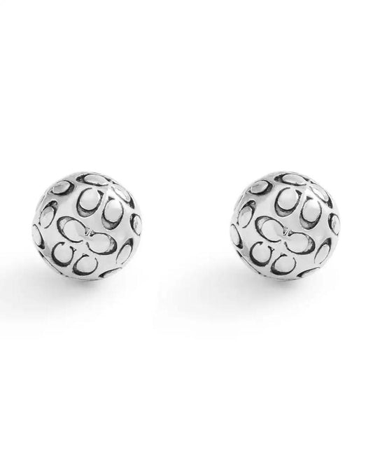 Rhodium Signature Quilted Orb Stud Earrings