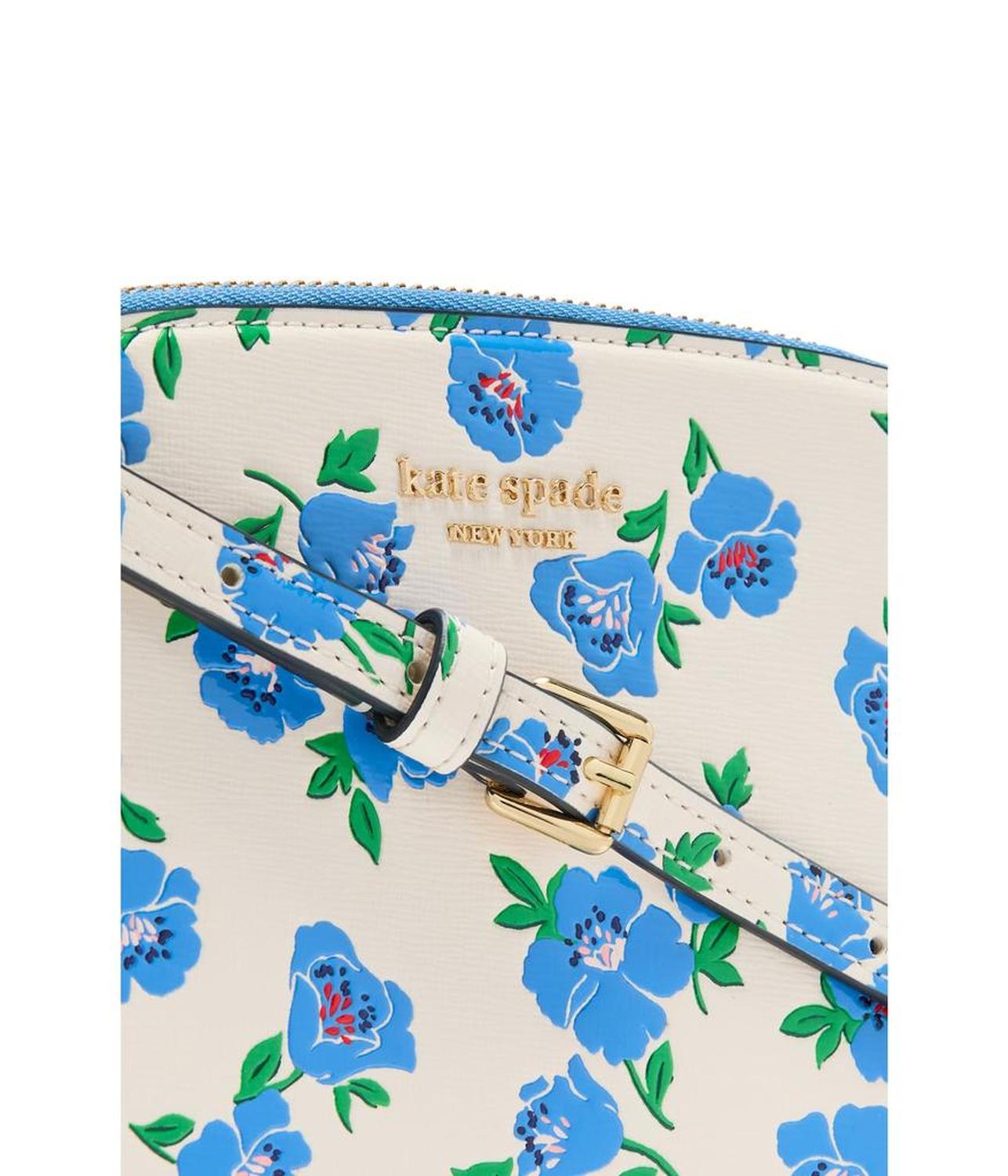 Devin Springtime Blooms Embossed Saffiano Leather Double Zip Dome Crossbody