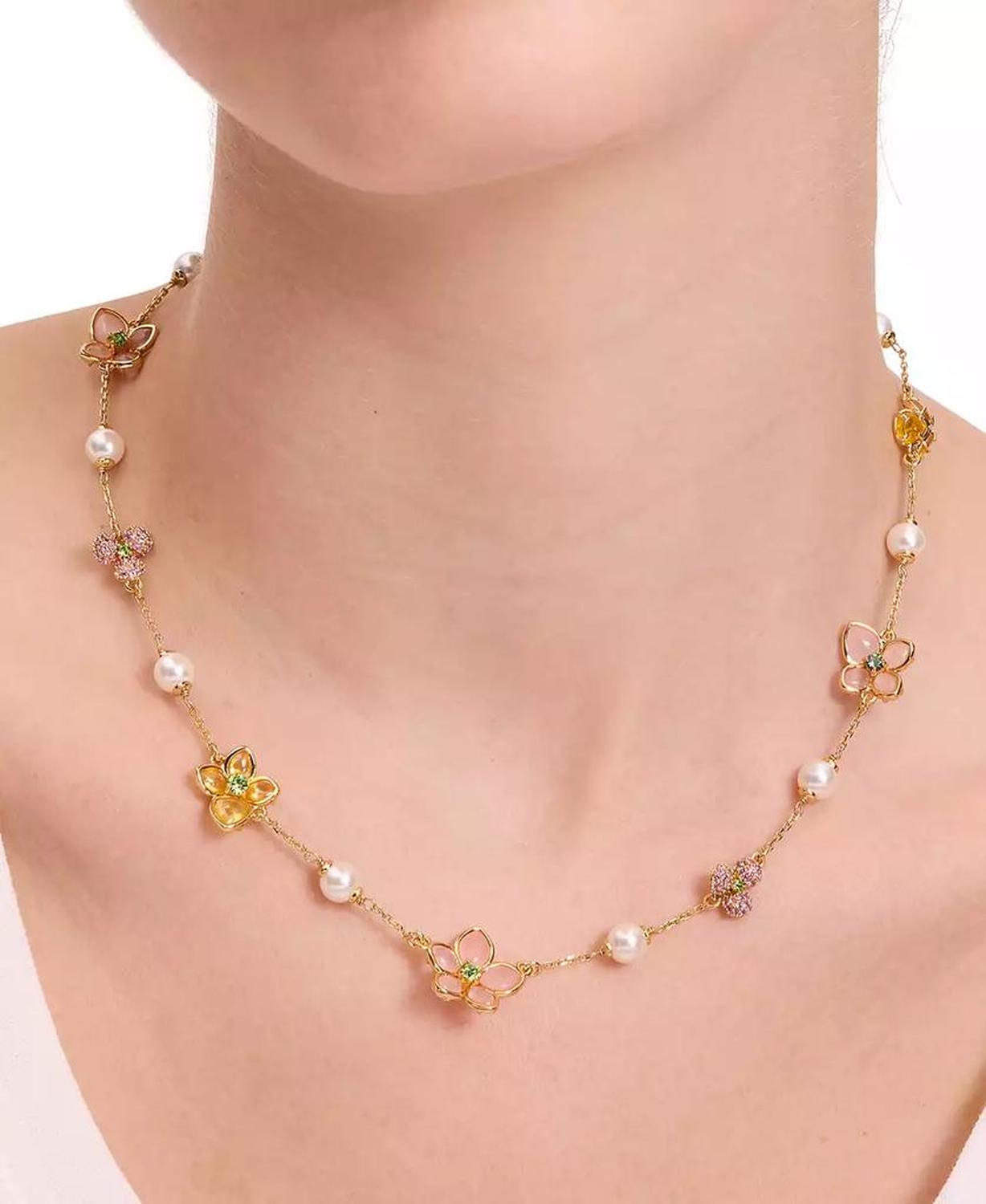 Gold-Tone Pastel Petals Scatter Necklace, 16" + 3" extender