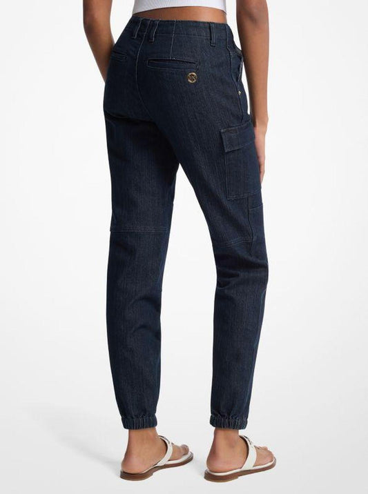 Washed Stretch Denim Cargo Jeans