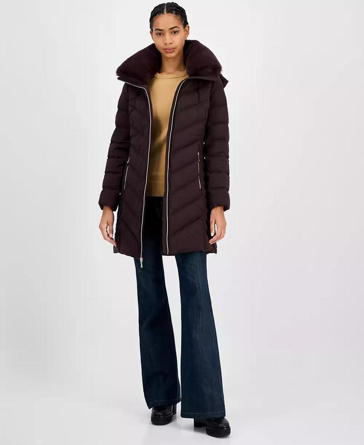 Women's Faux-Fur-Trim Hooded Puffer Coat