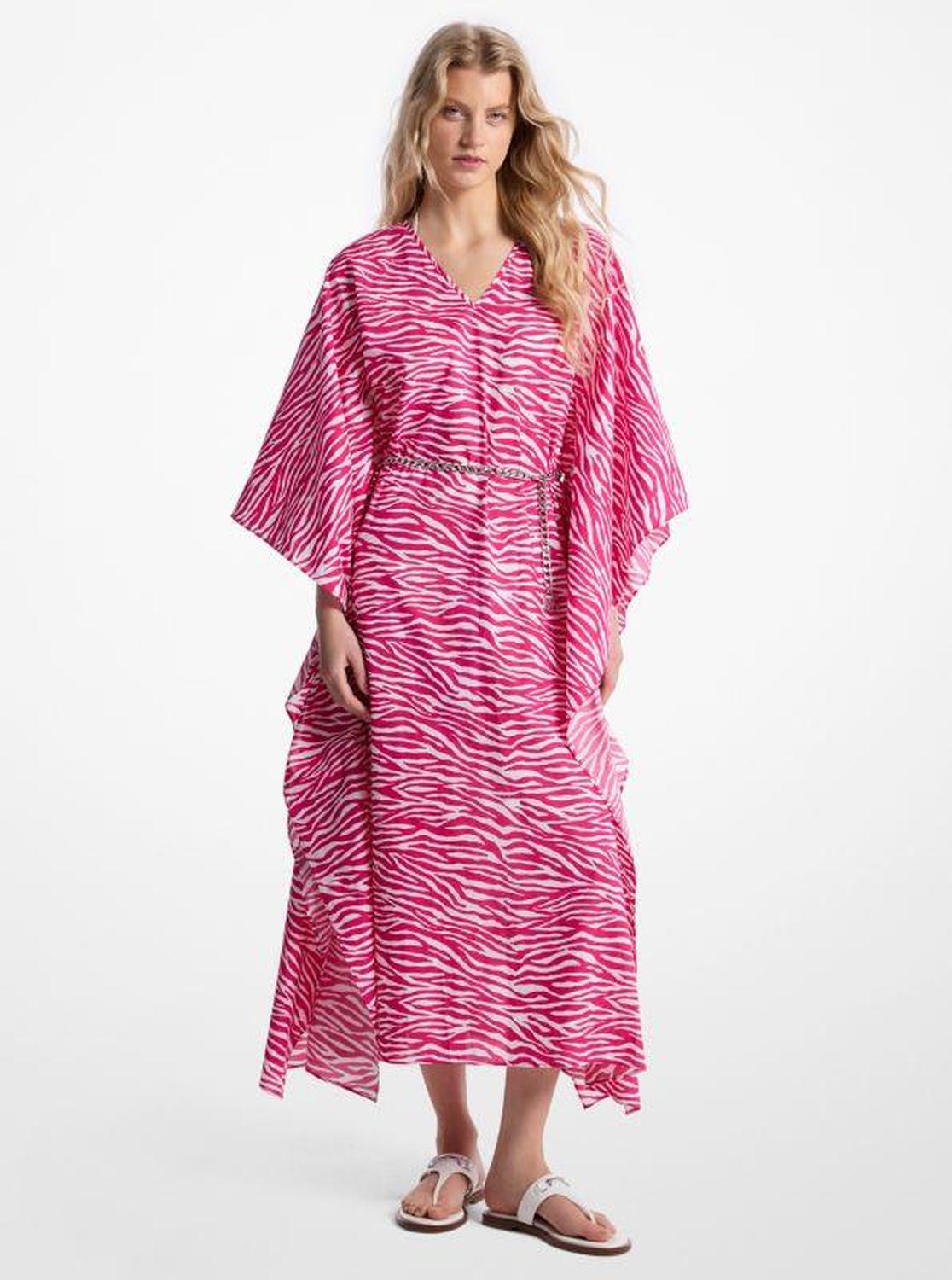 Zebra Print Cotton Belted Caftan