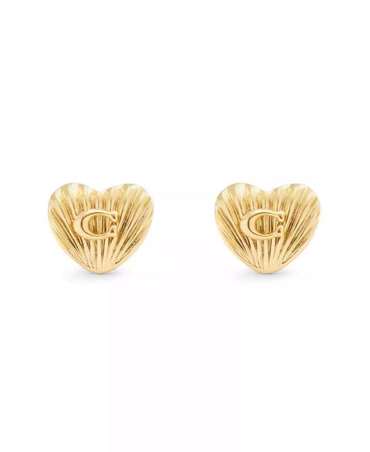 Gold Signature Textured Heart Stud Earrings