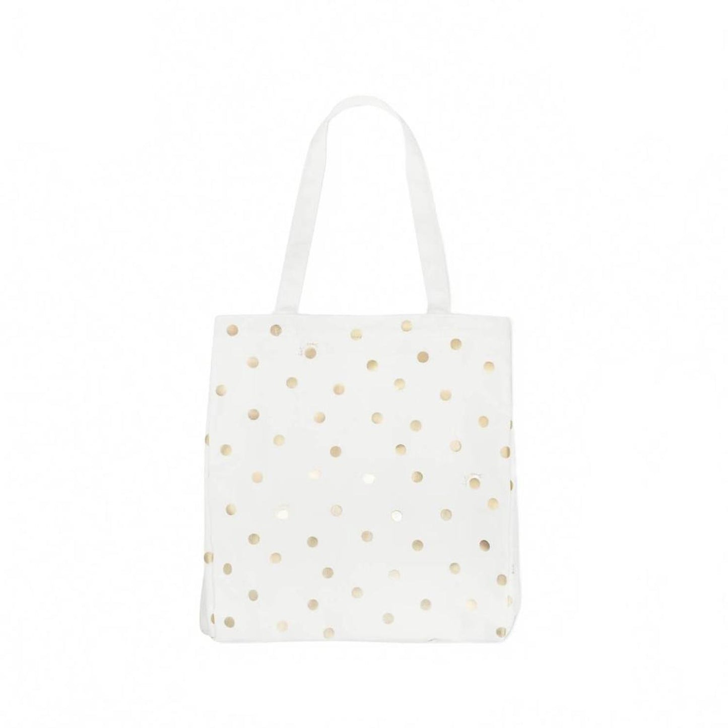 Canvas Book Tote Bag In Gold Dot With Script