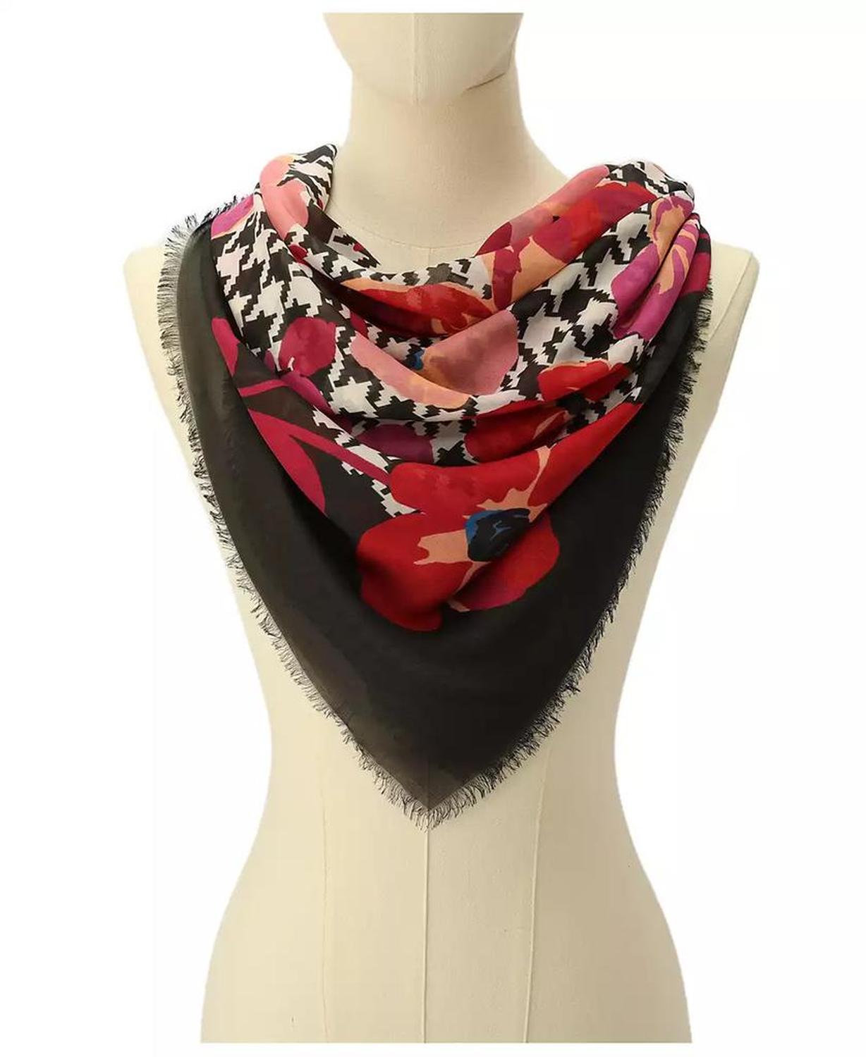 Women's Houndstooth Poppies Modal Square Scarf