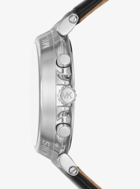 Oversized Maren Silver-Tone and Crocodile Embossed Leather Watch