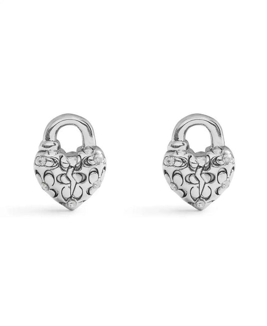 Faux Stone Signature Quilted Broken Heart Padlock Stud Earrings