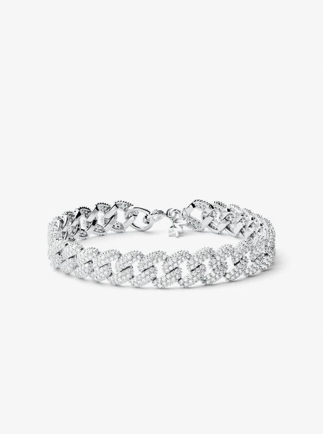 Precious Metal-Plated Sterling Silver Pavé Curb Link Bracelet