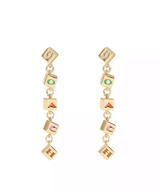 Multi-Colored Signature Logo Enamel Cube Linear Earrings