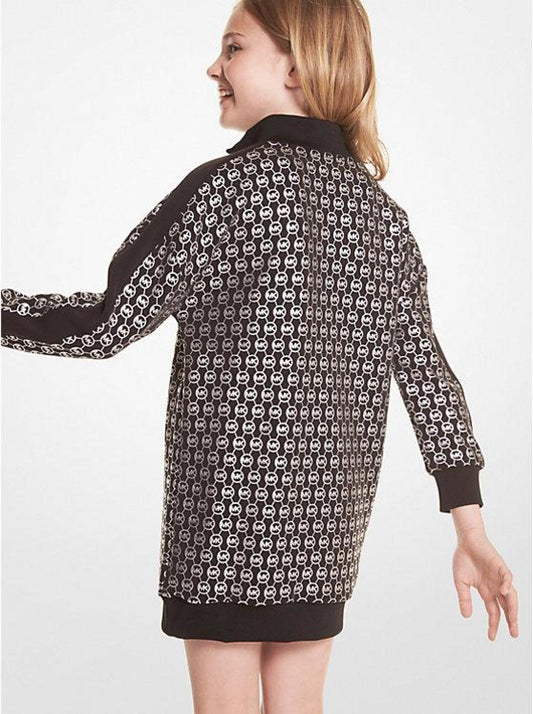 Metallic Logo Stretch Knit Zip Dress