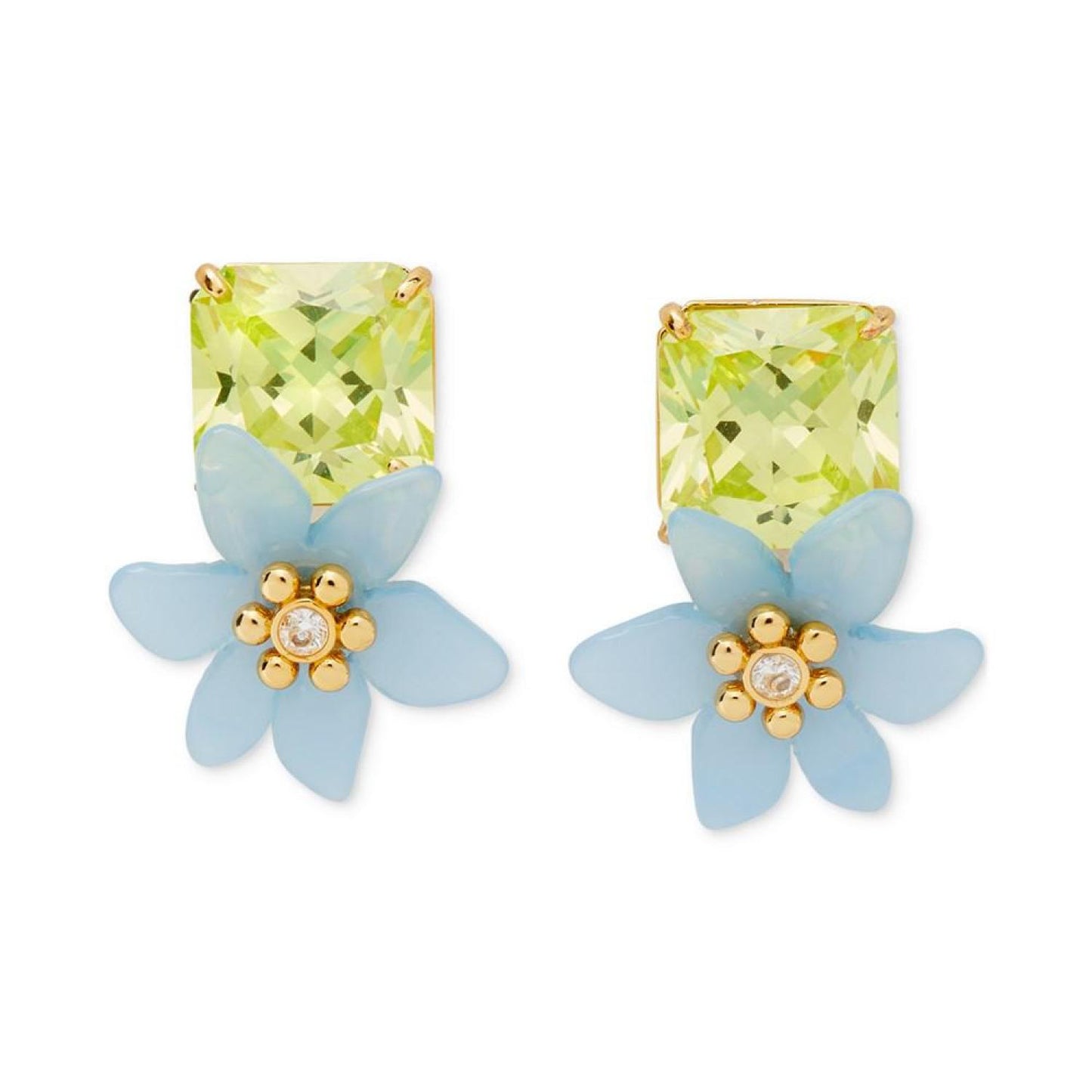Gold-Tone Square Cubic Zirconia & Color Flower Statement Stud Earrings