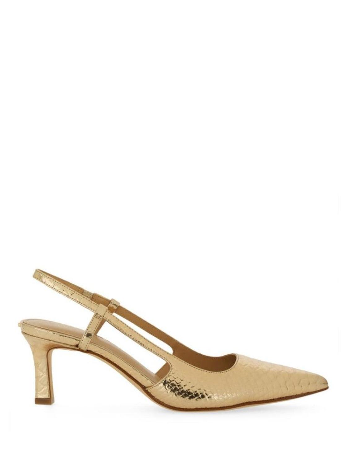 Textured Gold Slingback Pumps With Pointed Toe