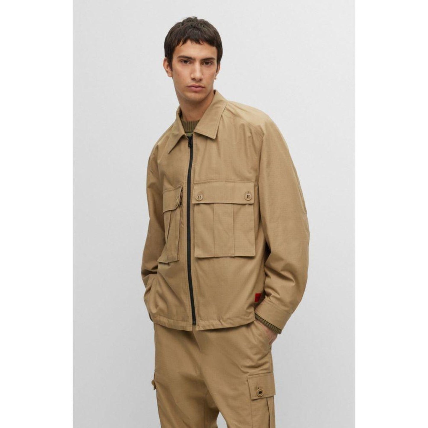 Regular-fit jacket in ripstop cotton with signature label