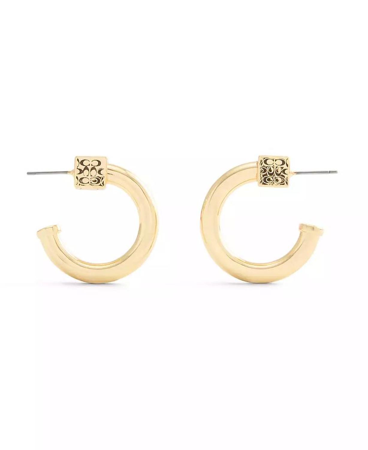 Gold Signature Quilted Cube Chubby Hoop Earrings