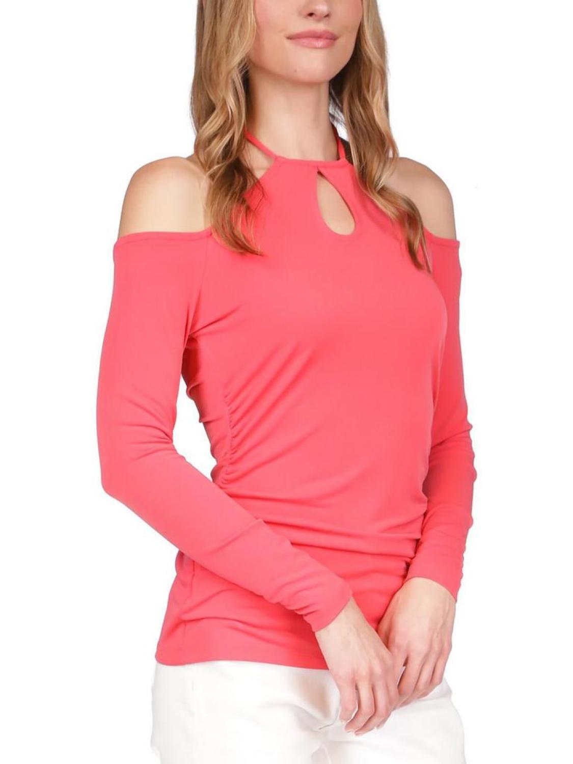 Womens Cold Shoulder Keyhole Neck Blouse