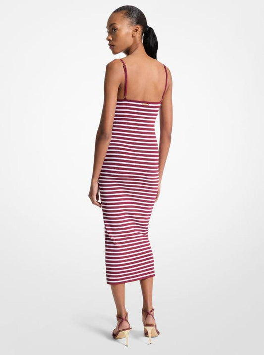 Striped Stretch Viscose Blend Midi Dress