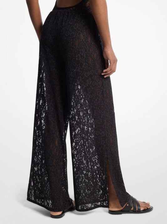 Floral Lace Stretch Nylon Drawstring Pants