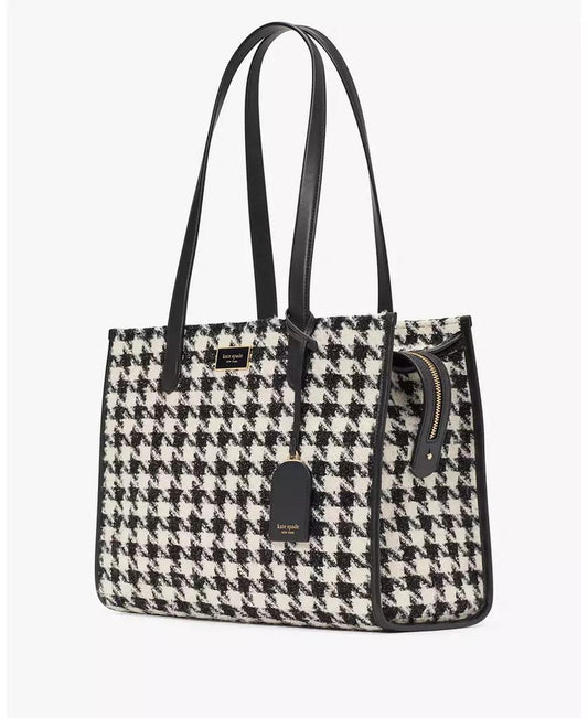 Women's Manhattan Houndstooth Tweed Large Market Tote Bag