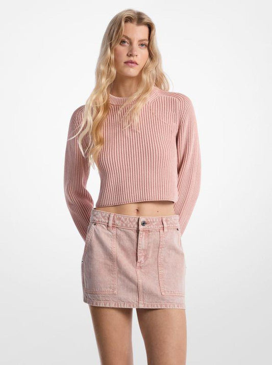 Garment-Dyed Ribbed Cotton Cropped Sweater