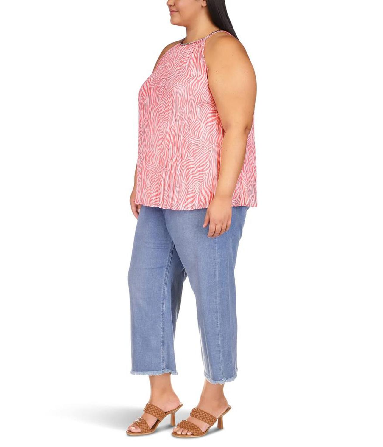 Plus Size Zebra Pleated Chain Top