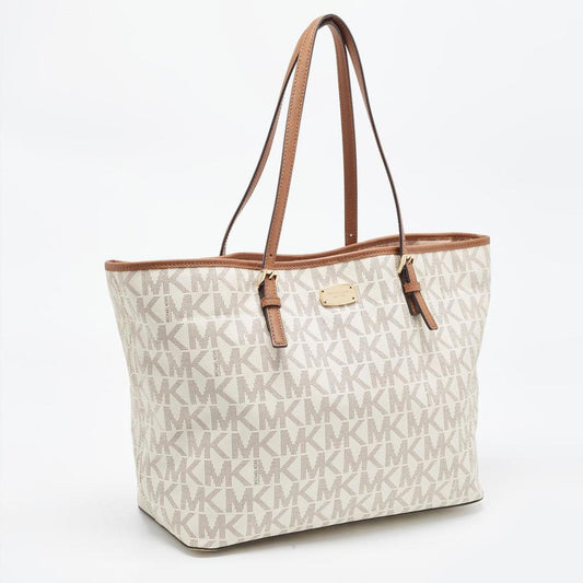 Michael Michael Brown/offSignature Coated Canvas Large Jet Set Travel Tote