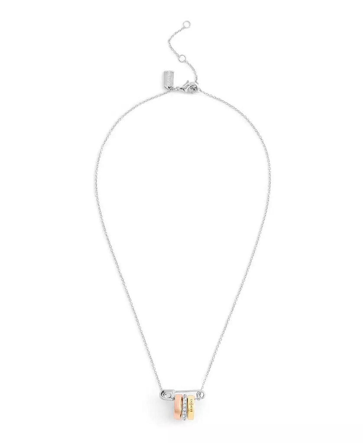 Faux Stone Signature Safety Pin Rondelle Pendant Necklace