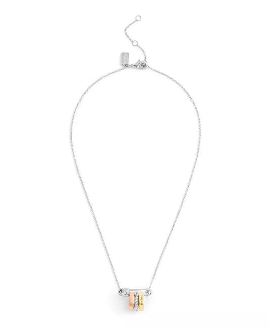 Faux Stone Signature Safety Pin Rondelle Pendant Necklace