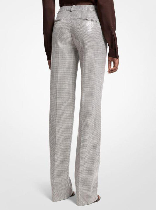 Carolyn Hand-Embroidered Sequin Dogtooth Stretch Wool Trousers