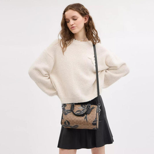 Rowan Satchel Bag In Signature Canvas With Bow Print