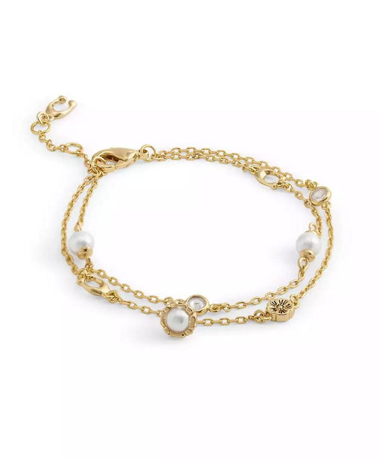 Faux Stone Signature Heritage Cultivated Pearl Charm Double Strand Bracelet