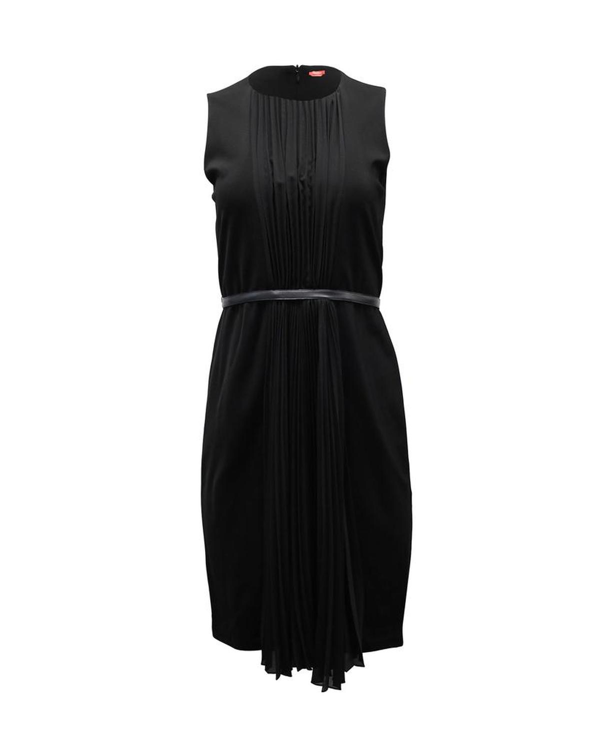 Max Mara Studio Pleated Sleeveless Mini Dress in Black Viscose